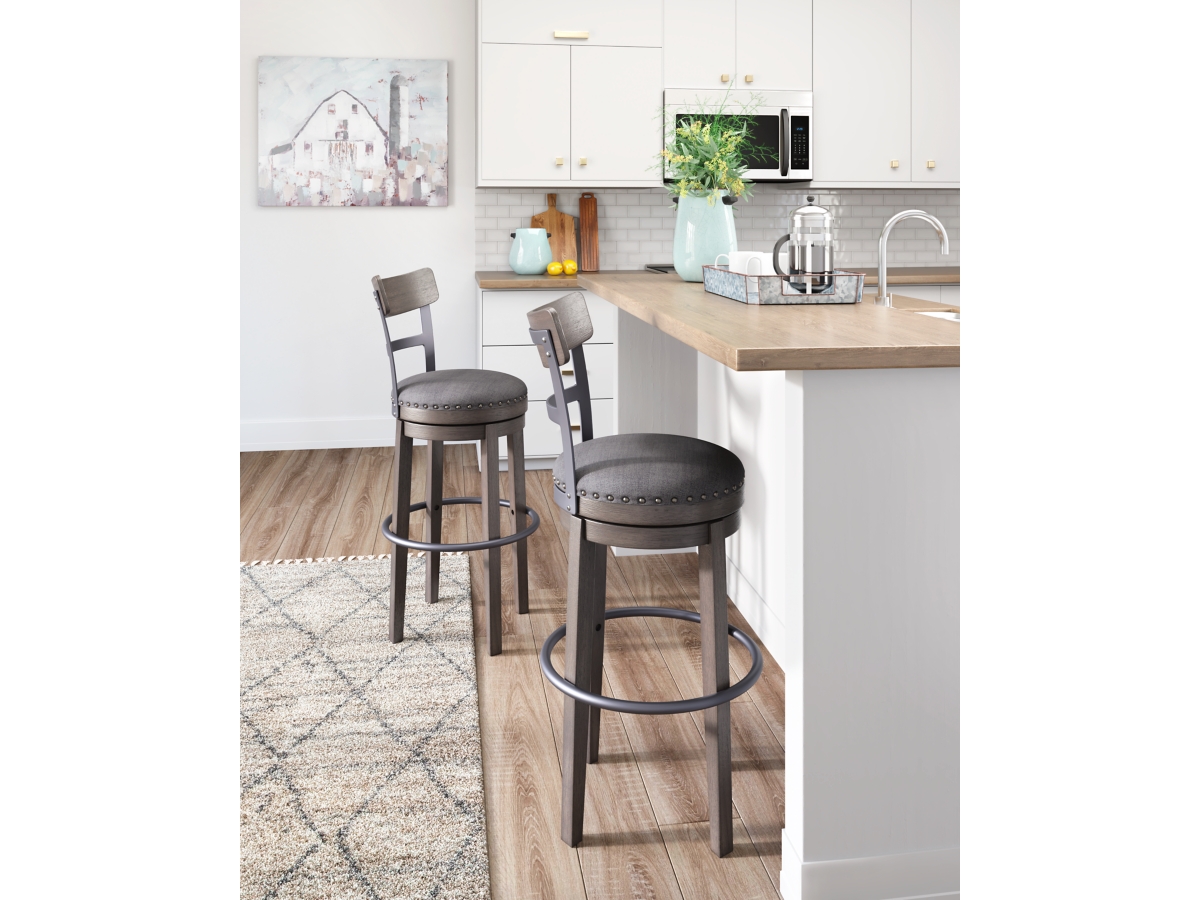Caitbrook Bar Height Swivel Bar Stool with Contoured Backrest Ashley
