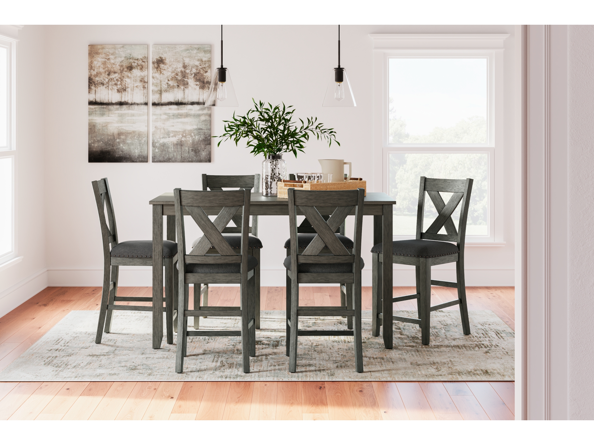 Caitbrook Counter Height Dining Table and 6 Bar Stools Set grey 