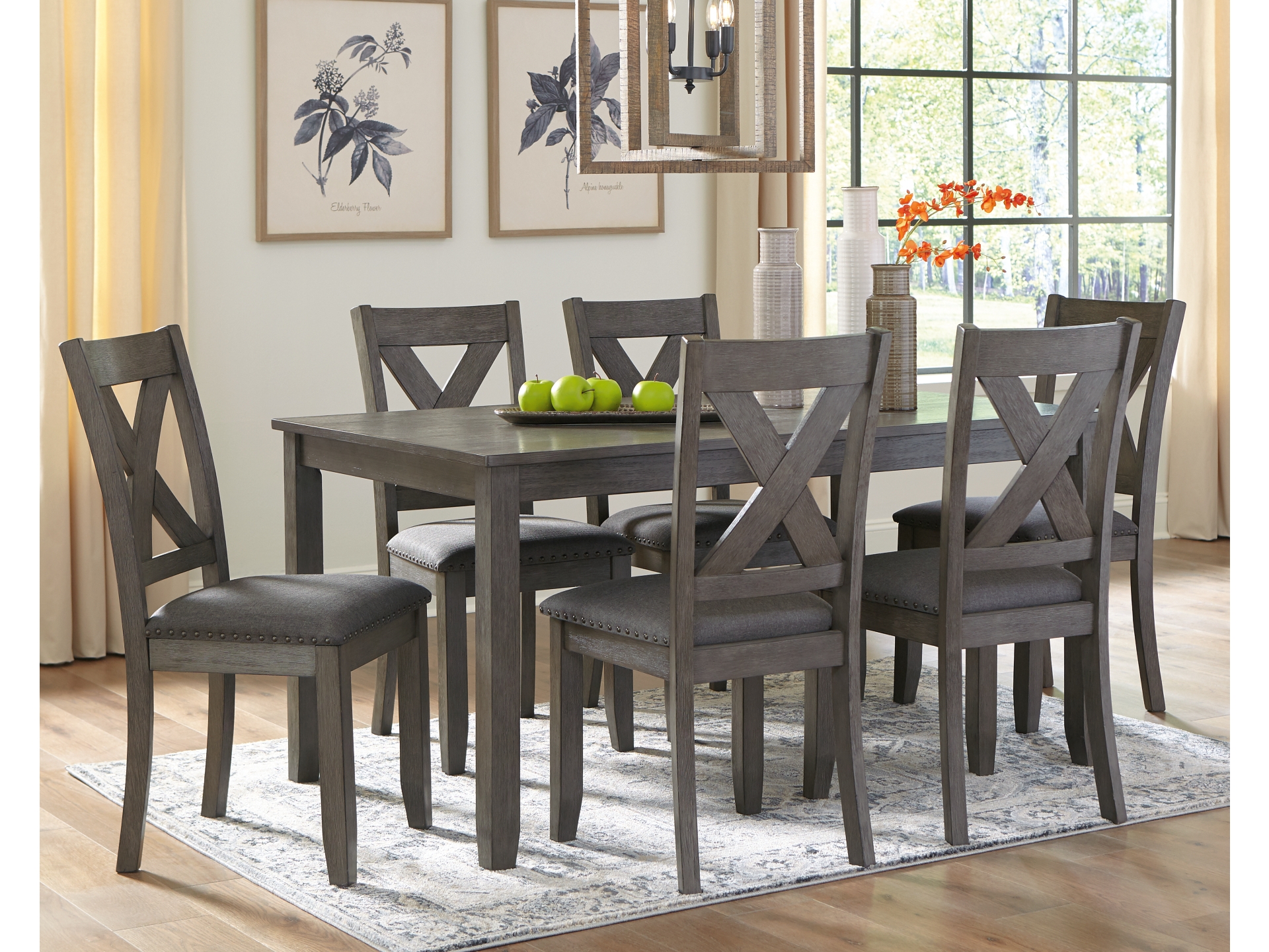 Caitbrook Dining Table and 6 Chairs Set grey