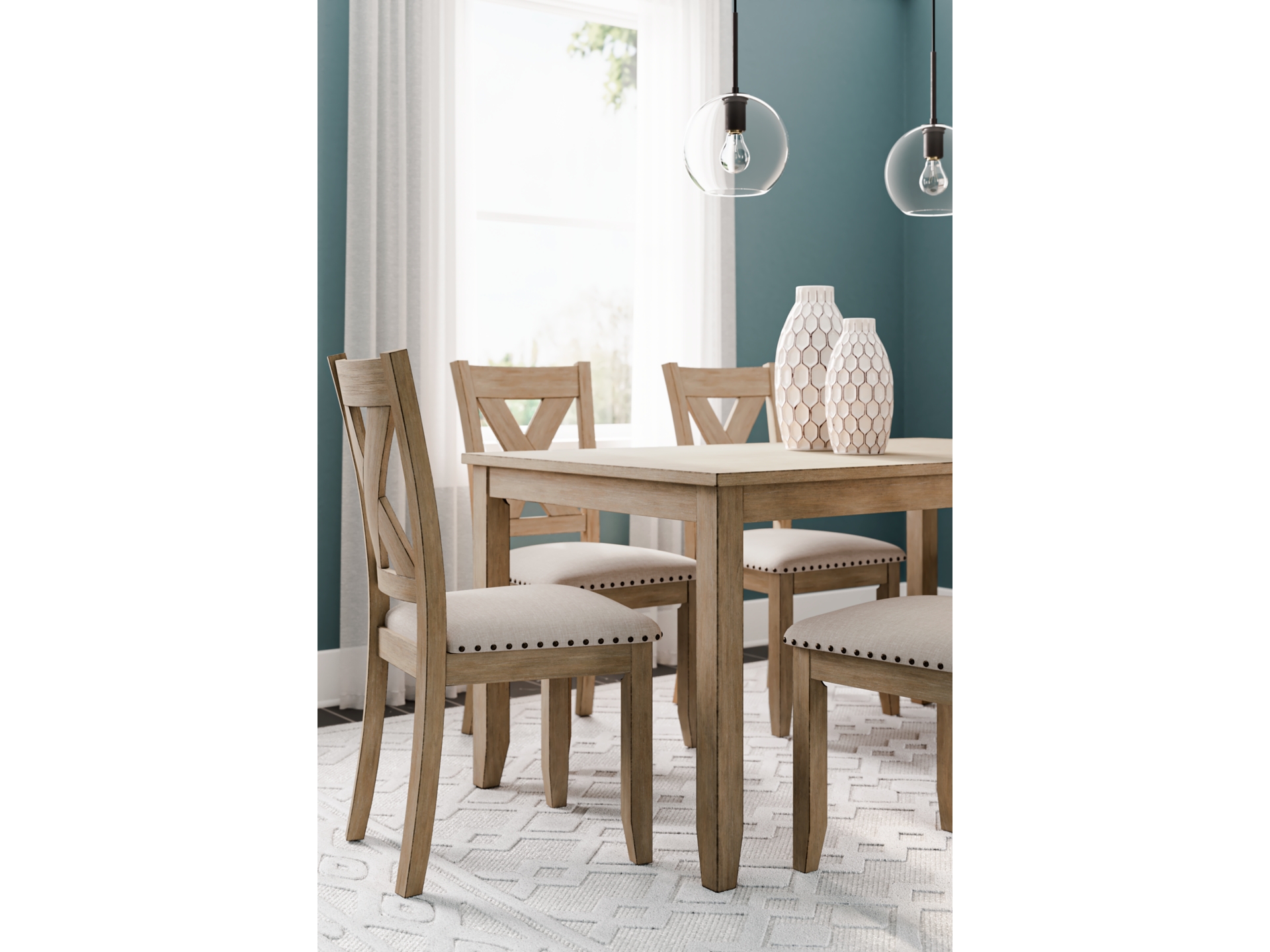 Image 2 of Sanbriar Dining Table and 6 Chairs Set Light Brown 