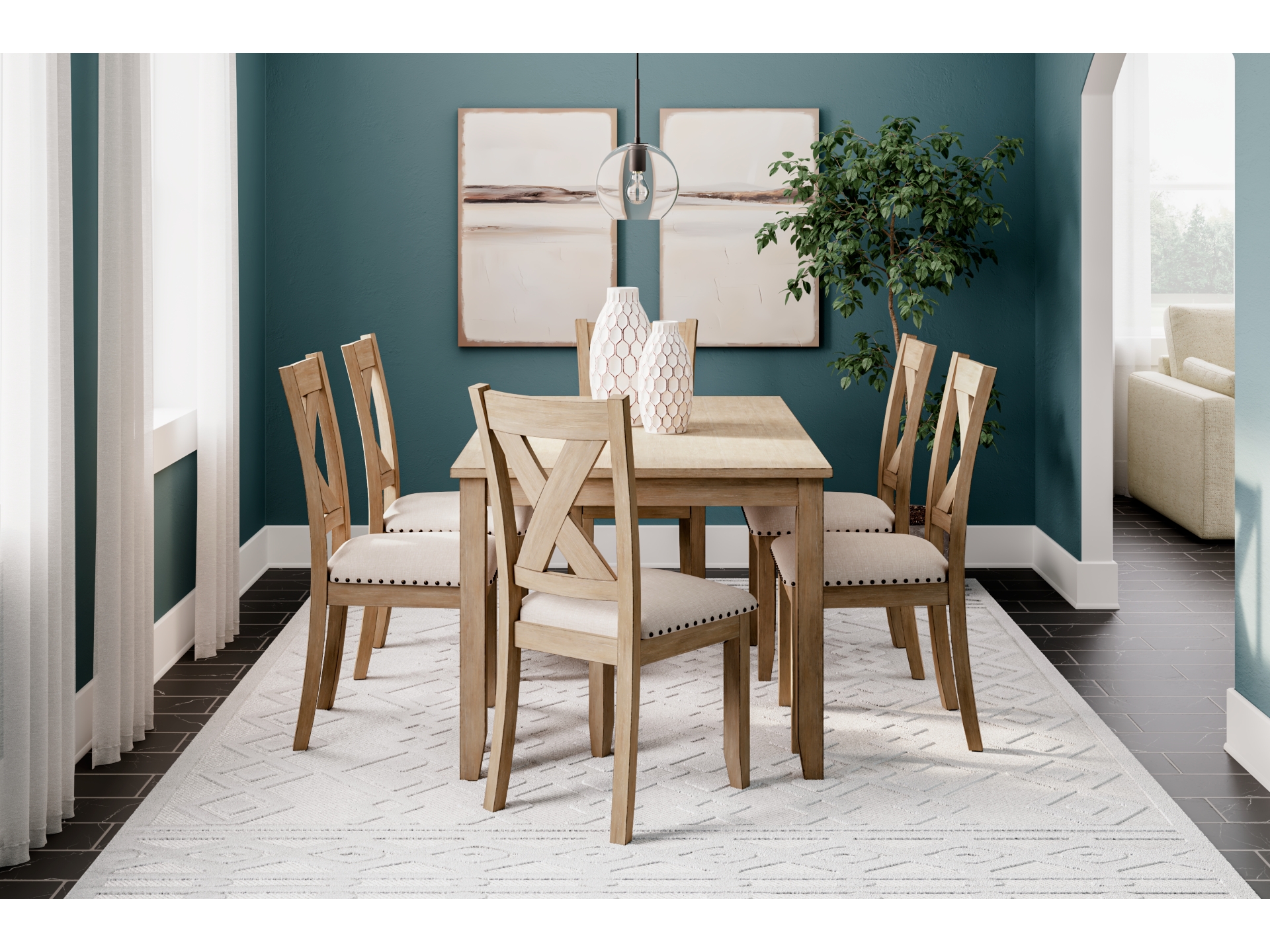 Sanbriar Dining Table and 6 Chairs Set Light Brown 