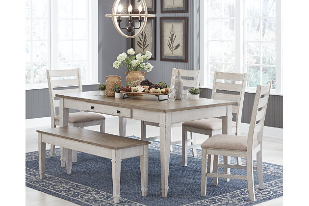 Skempton Dining Table And 4 Chairs, Modern Farmhouse Dining Table Set With Bench
