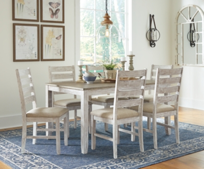 D394-425 Skempton Dining Table and 6 Chairs Set, White/Ligh sku D394-425