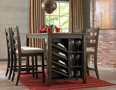 Rokane Counter Height Dining Table with Built In Wine Rack and