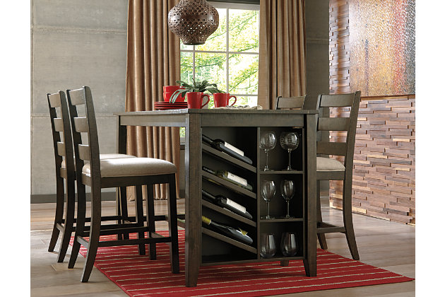 Rokane Counter Height Dining Table Ashley, Counter Height Dining Table With Wine Storage