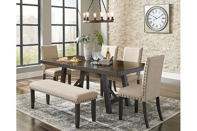 Rokane Dining Table And 4 Chairs, Rokane Dining Room Set With Bench