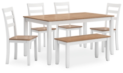 Gesthaven Dining Table with 4 Chairs and Bench (Set of 6), Natural/White, large