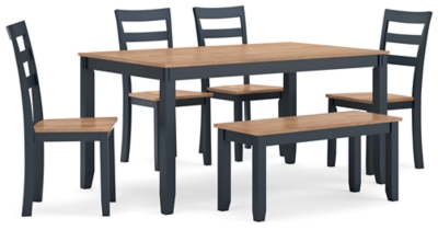 Gesthaven Dining Table with 4 Chairs and Bench (Set of 6), Natural/Blue, large