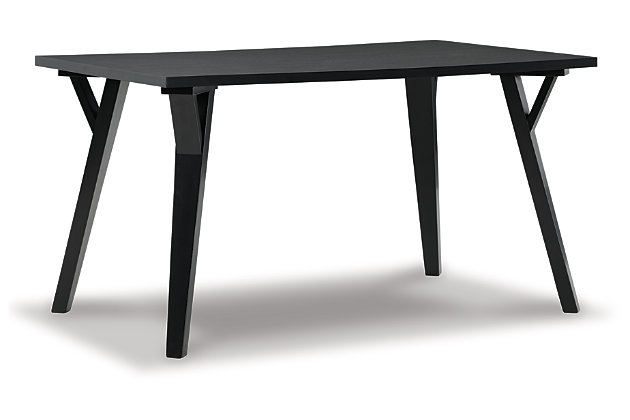 Sleek and simple, the solid black finish of the Otaska dining table is sure to impress. Its rectangular shape allows space for everyone to dine, while the melamine top provides extra durability. With function and style, this dining table proves minimalism can make a big statement. Made with solid wood | Solid black finish | Melamine top with replicated wood grain | Assembly required | Estimated Assembly Time: 30 Minutes