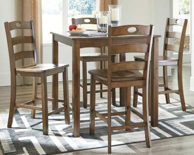 Hazelteen Counter Height Dining Room Table And Bar Stools Set Of