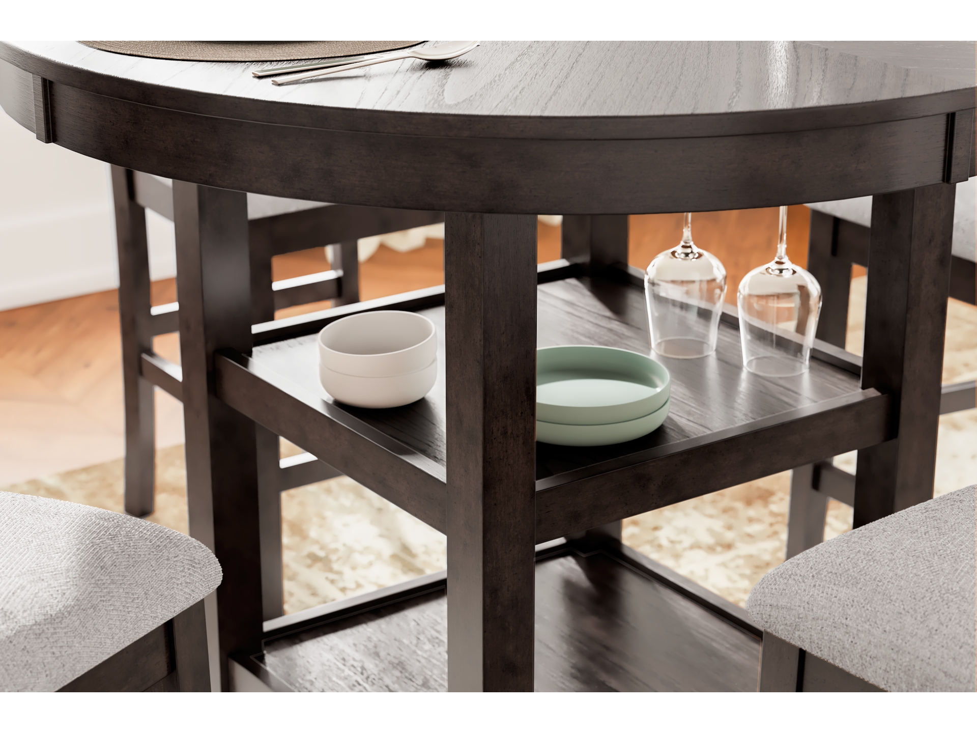Image 1 of Langwest Counter Height Dining Table and 4 Barstools Brown 