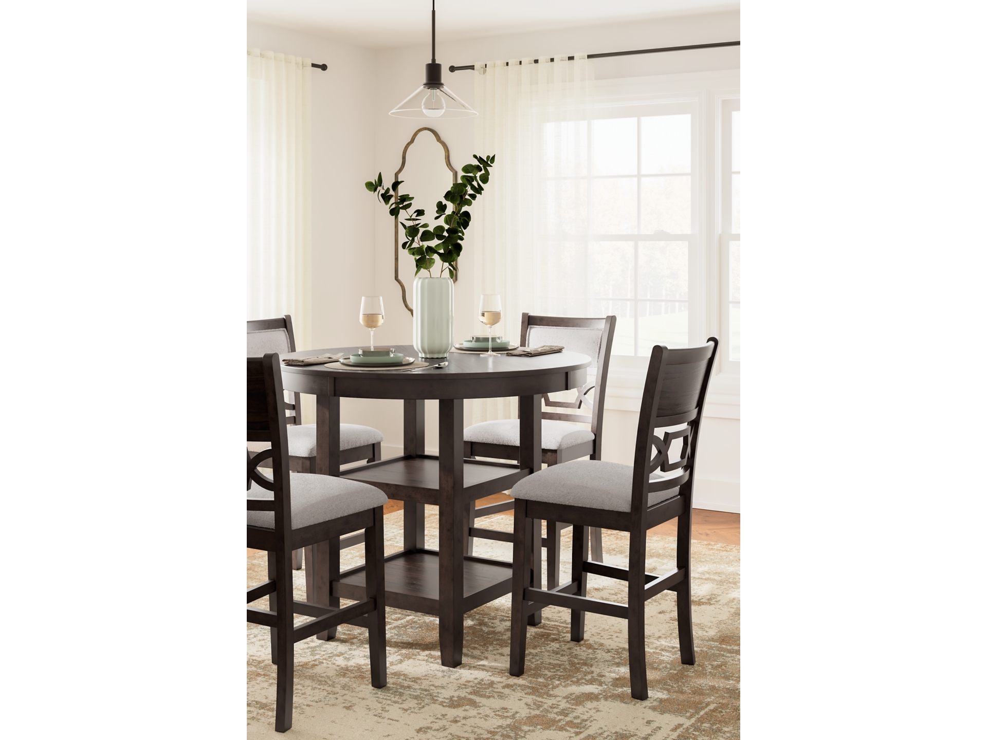 Image 2 of Langwest Counter Height Dining Table and 4 Barstools Brown 