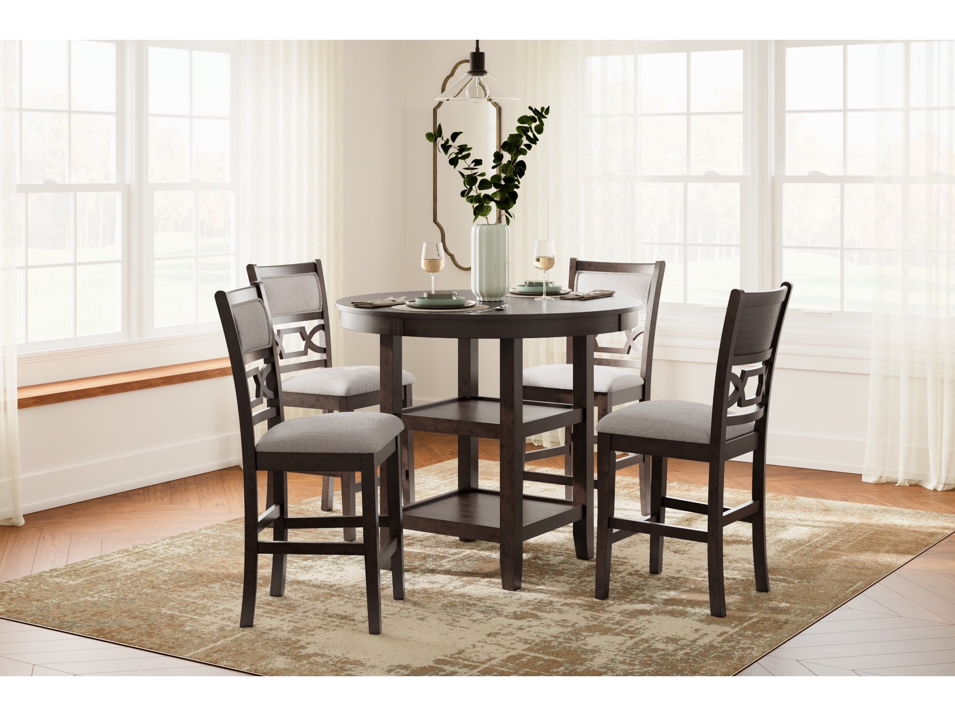 Langwest Counter Height Dining Table and 4 Barstools Brown 