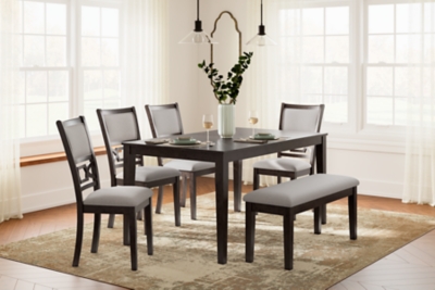 D422-325 Langwest Dining Table and 4 Chairs and Bench, Brow sku D422-325