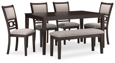 Langwest Dining Table and 4 Chairs and Bench (Set of 6)