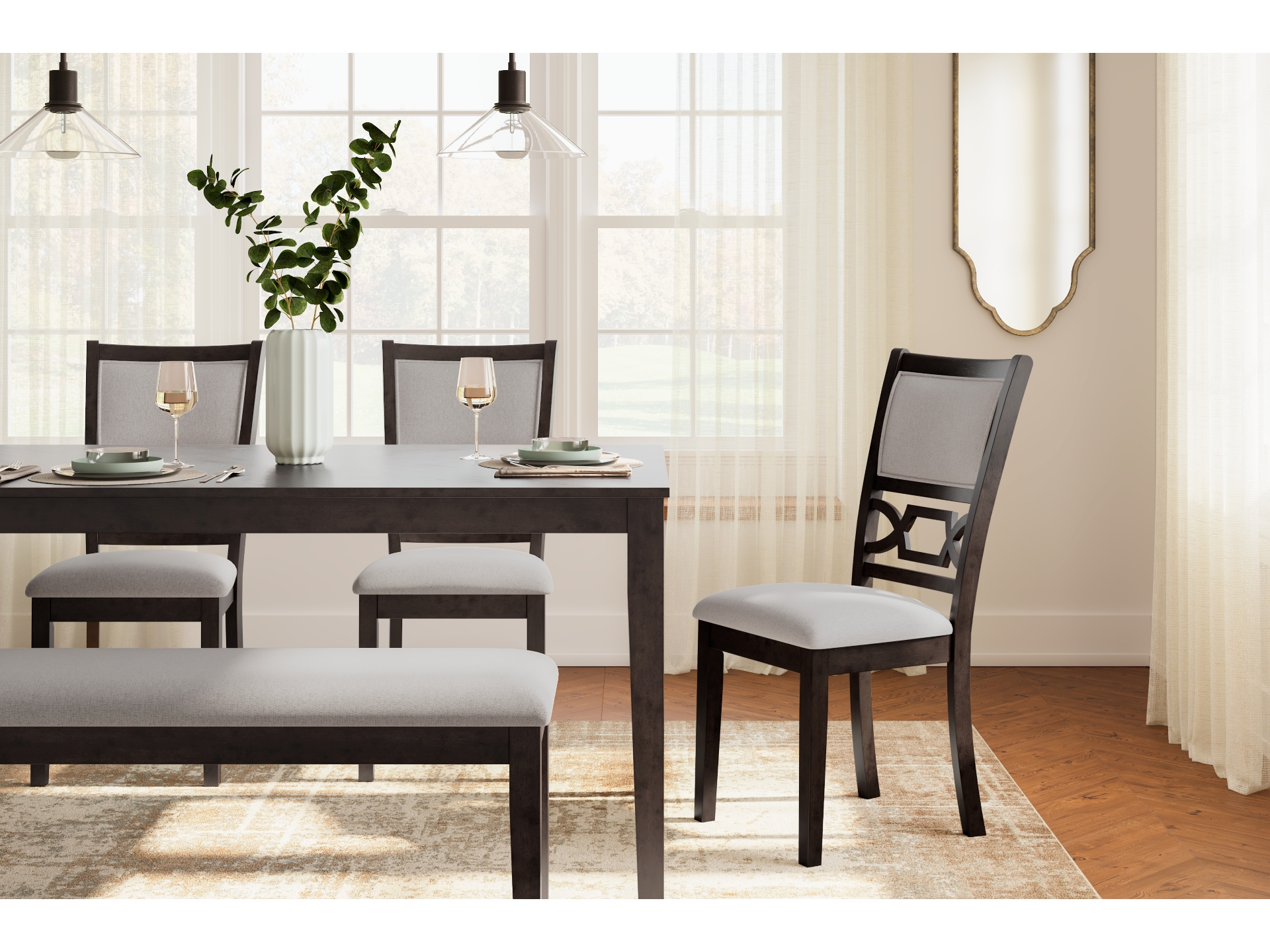 Image 1 of Langwest Dining Table and 4 Chairs and Bench