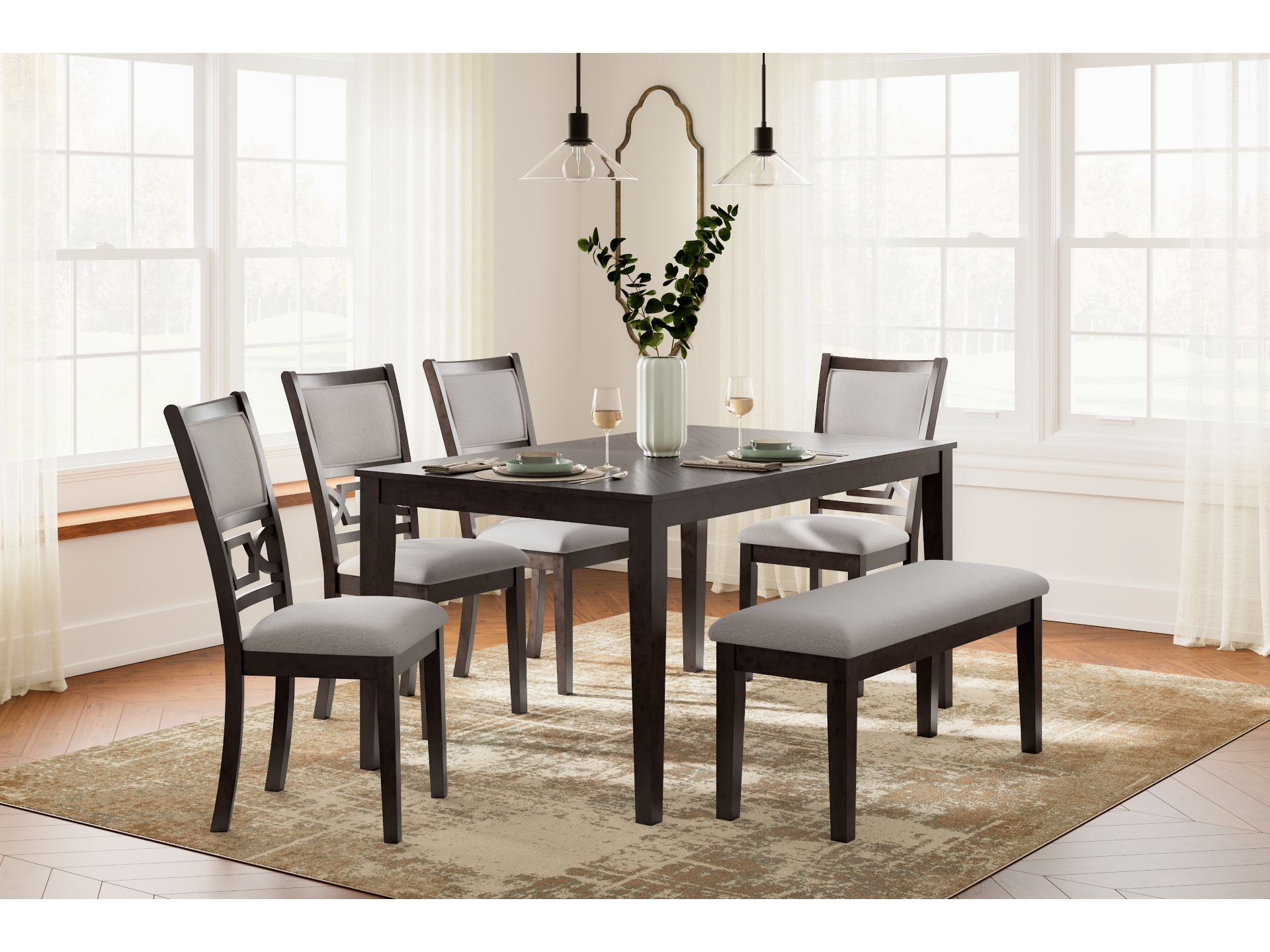 Langwest Dining Table and 4 Chairs and Bench