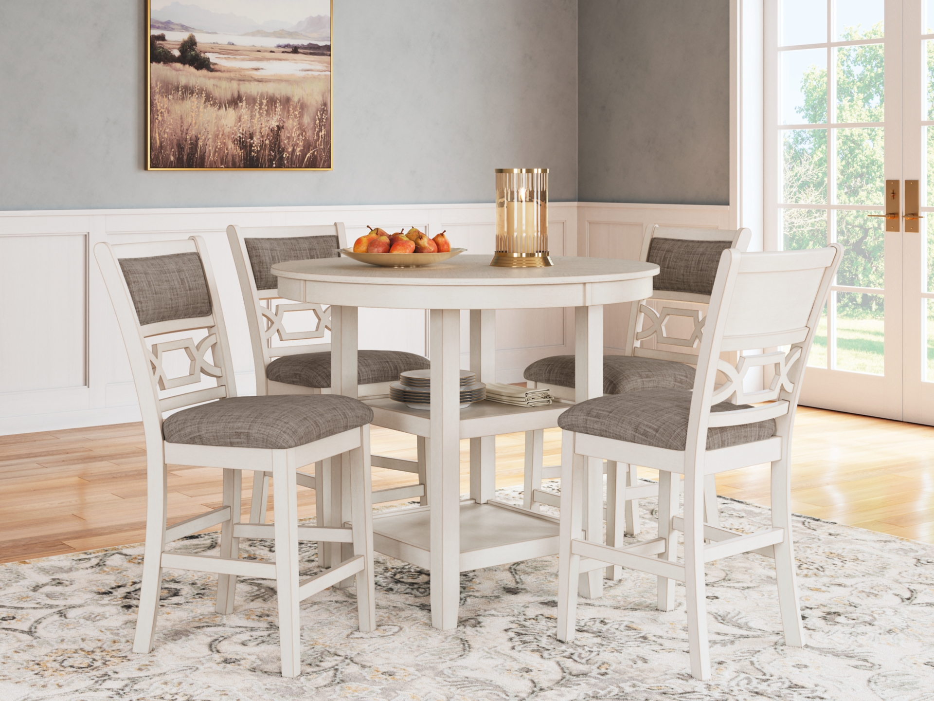 Erinberg Counter Height Dining Table and 4 Barstools (Set of 5) Antique White 