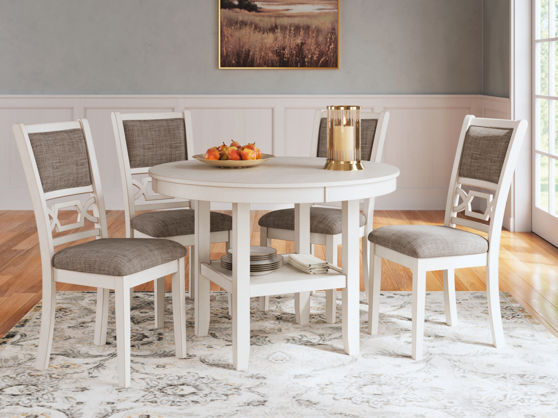 Image 3 of Erinberg Dining Table and 4 Chairs (Set of 5) Antique White 