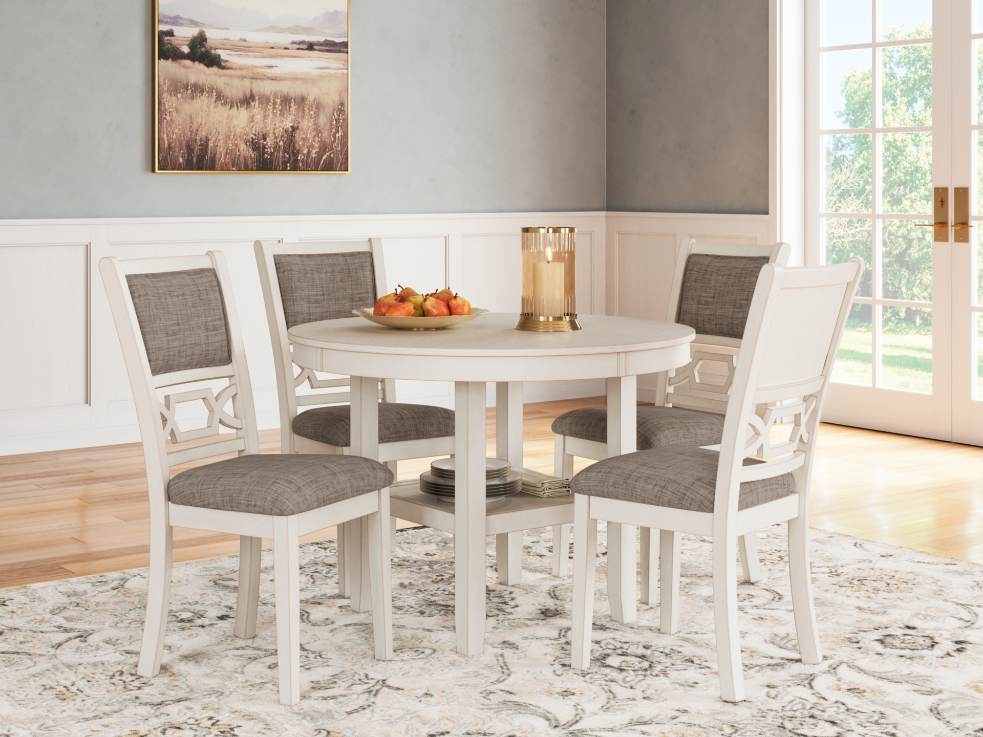 Erinberg Dining Table and 4 Chairs (Set of 5) Antique White 