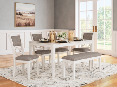 Erinberg Dining Table and 4 Chairs and Bench (Set of 6), Antique White