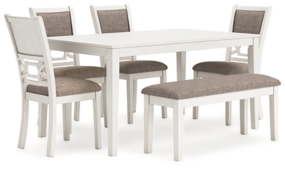 Erinberg Dining Table and 4 Chairs and Bench (Set of 6), Antique White, large