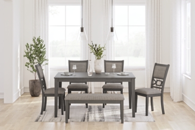 Wrenning Dining Table and 4 Chairs and Bench (Set of 6), Gray