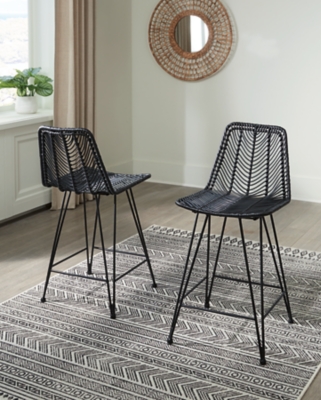 Angentree Counter Height Woven Seat Bar Stool (Set of 2), Black