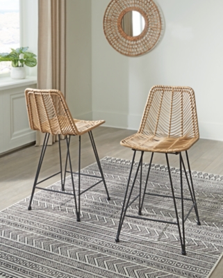 Angentree Counter Height Woven Seat Bar Stool (Set of 2), Natural/Black