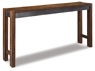 Make your home the hub for cool vibes with the Torjin long counter table. Two-tone finish scheme of distressed warm brown and aged gunmetal is full of urban industrial swagger. Long length makes it suitable for 3 people to sit. Add it behind your sofa with the Torjin stools for a dapper eating or working space.Made of veneers, wood and engineered wood | Counter height | Assembly required | Excluded from promotional discounts and coupons | Dining chairs sold separately | Estimated Assembly Time: 15 Minutes