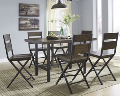 Kavara Counter Height Dining Table and 6 Barstools, Medium Brown