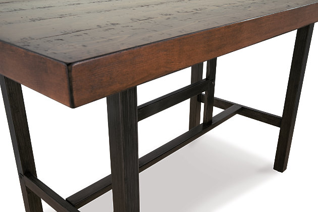 Kavara counter height table elevates industrial-chic style in such a tantalizing way. It might look naturally weatherworn, but the replicated design provides the strength and durability of modern materials. Smaller scale is ideally suited for high-style homes that are short on space.Made of veneers, wood, engineered wood and metal | Distressed finish | Seats up to 6 | Assembly required | Dining chairs sold separately | Estimated Assembly Time: 15 Minutes