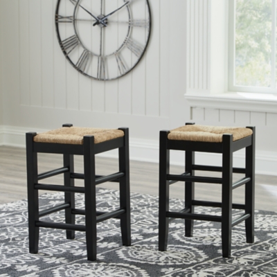 Mirimyn Counter Height Backless Bar Stool with Woven Seat (Set of 2), Black