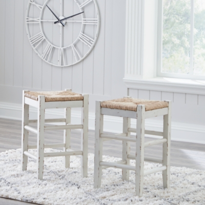 Mirimyn Counter Height Backless Bar Stool with Woven Seat (Set of 2), White