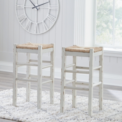 Mirimyn Bar Height Backless Bar Stool with Woven Seat (Set of 2), White