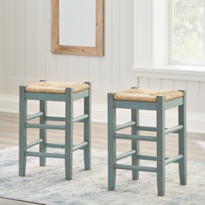 Mirimyn Counter Height Backless Bar Stool with Woven Seat (Set of 2), Teal