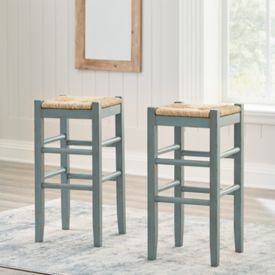 Mirimyn Bar Height Backless Bar Stool with Woven Seat (Set of 2), Teal