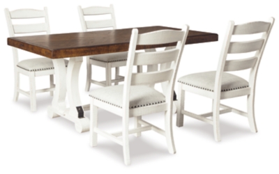 Valebeck Dining Table and 4 Chairs, White/Brown