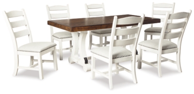 Valebeck Dining Table and 6 Chairs, White/Brown