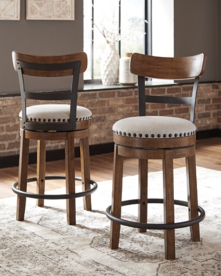 Valebeck Counter Height Upholstered Swivel Bar Stool with Contoured Back, Brown