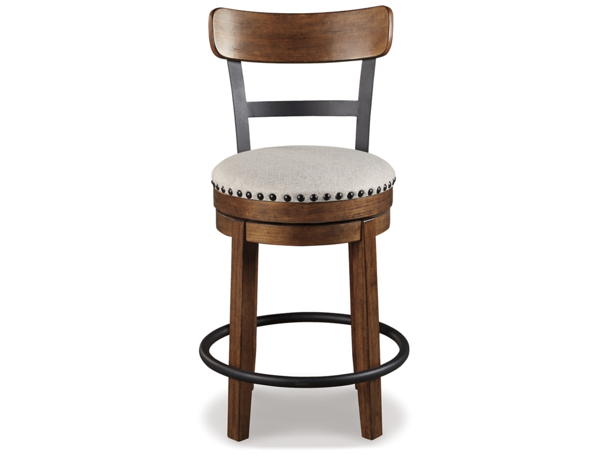 Valebeck Counter Height Upholstered Swivel Bar Stool with Contoured Back Ashley