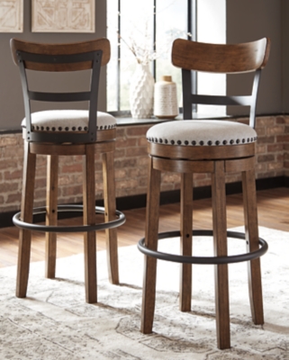 Valebeck Bar Height Upholstered Swivel Bar Stool with Contoured Back, Brown