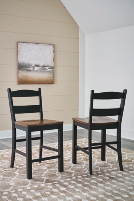 Valebeck Counter Height Barstool with Hard Seat and Back (Set of 2), Black/Brown