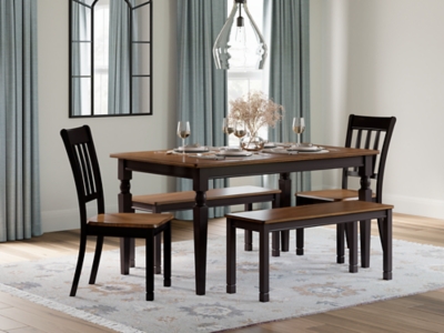 Owingsville Dining Table and 2 Chairs and 2 Benches, Black/Brown