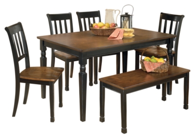 Owingsville Dining Table and 4 Chairs and Bench, Black/Brown