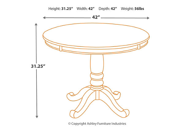Incorporate cottage-cool warmth in your dining space with the Whitesburg round dining room table with classic pedestal base. A two-tone finish serves up twice the charm and character.Made of veneers, wood and engineered wood | Two-tone finish | Seats up to 4 | Assembly required | Excluded from promotional discounts and coupons | Excluded from promotional discounts and coupons | Estimated Assembly Time: 5 Minutes