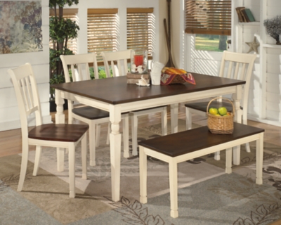 Whitesburg Dining Table and 4 Chairs and Bench, Brown/Cottage White