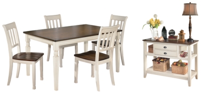 Whitesburg Dining Table and 4 Chairs with Storage, Brown/Cottage White