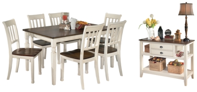 Whitesburg Dining Table and 6 Chairs with Storage, Brown/Cottage White