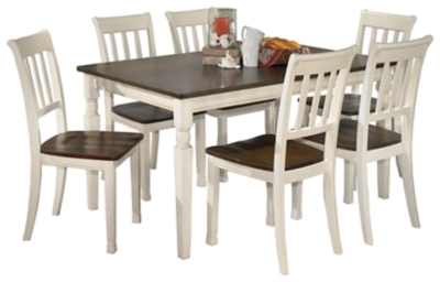 Whitesburg Dining Table and 6 Chairs, Brown/Cottage White, large